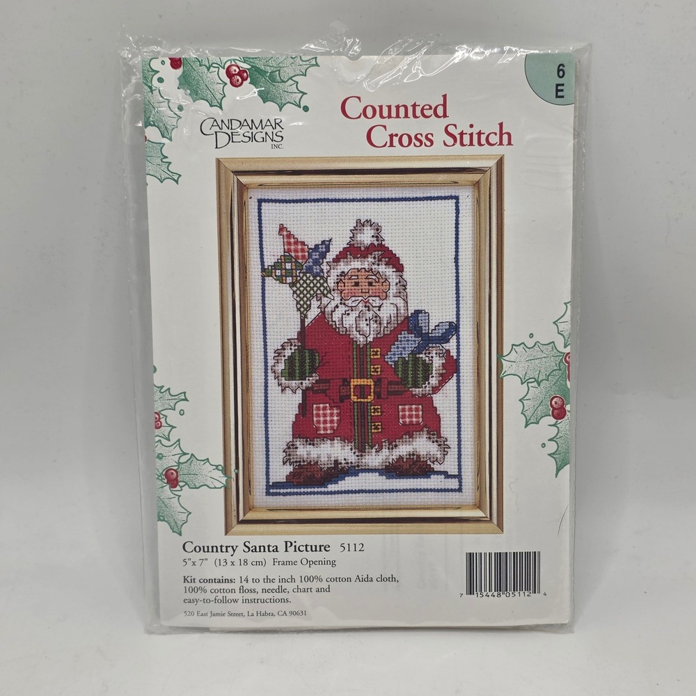 Andamar Designs Cross Stitch Kit Red Country Santa 5112 Vintage Holiday
